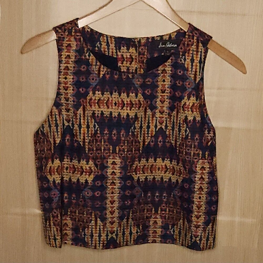 Sam Edelman Southwestern Cropped Sleeveless Blue Top Medium